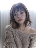 大人ガーリー ウェーブ切りっぱなしロブ#くすみベージュ