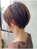 ショートボブ、前下がり、丸みショート、オレンジベージュ