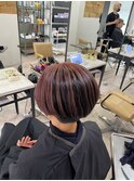 ピンクベージュショートレイヤーカットデザインカラー所沢韓国