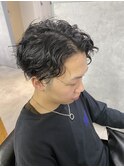 アップバング×ウェーブパーマ