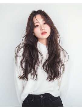 ハーツオオサカ(HE:ARTS OSAKA) 暗髪ロング×センターパート韓国パーマ【梅田 韓国ヘア】