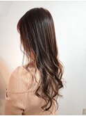 脱白髪染めハイライト大人女子レイヤーロングシアーベージュ