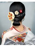 タイトアレンジお呼ばれ成人式着物袴振袖黒髪セットシニヨン冬