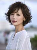 ☆ホワイトグレージュミニウルフデジタルパーマチェリーブラウン