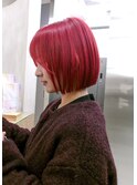 モード感のあるボブ/ワンブリーチ/レッドカラー/難波