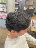 ロングショートワンカールパーマカーキグレージュ前髪錦糸町