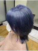 ネイビーブルー/ 青/ブルーヘア/ふんわりレイヤー/外はね/派手髪