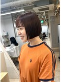オレンジブラウン ミニボブ 切りっぱなし 博多