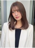マロンベージュ ミディアムレイヤー 前髪カット 顔周りカット