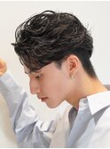 渋谷フェザーパーマメンズカットフェザーショートセンターパート