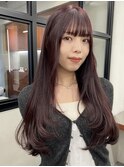 ダブルカラーチェリーレッドピンクブラウン韓国レイヤーロング