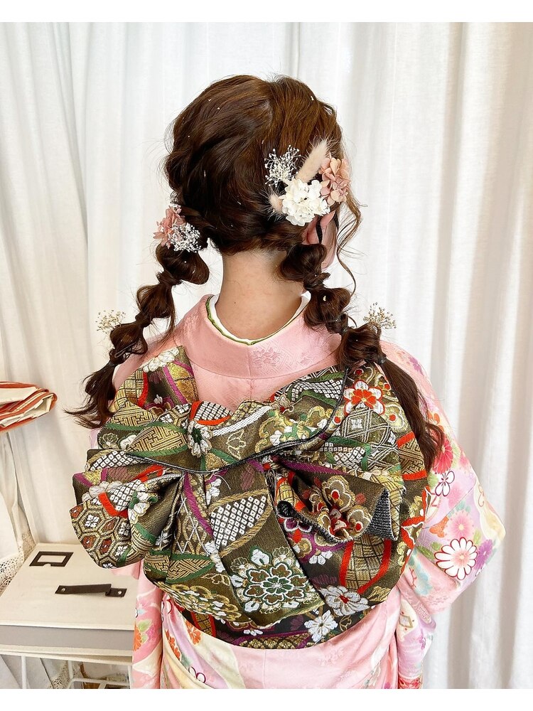 ブラウン 袴とヘアピンセット（成人式ツインヘアセット着付け【卒業式 
