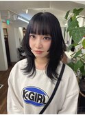 ロングウルフ ミディアムウルフ ハイレイヤー ブルーブラック