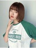 小顔ボブ/顔まわりレイヤー/オレンジカラー/ベージュカラー/前髪