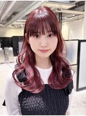 ロングチェリーブラウン美髪韓国ヘア顔周りレイヤー_ba537331