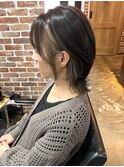レイヤーボブハイライトカラーミルクティーベージュ