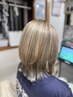 根元縮毛矯正リタッチ+(M)全体染め+カット+5Gトリートメント(お持ち帰り付き)