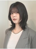 レイヤーミディアム/レイヤーボブ/絶壁解消/前髪あり/20代/30代