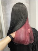 デザインカラー黒髪インナーカラーピンクアンブレラカラー韓国