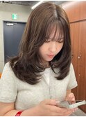 ダブルカラーチェリーレッドピンクブラウン韓国レイヤーロング