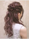 ピンクパープル×ハーフアップ