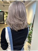 ワンカールでオシャレになるミディアム レイヤー_white pink ash