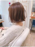 大人可愛いとろみベージュ切りっぱなし外ハネボブミニウルフ
