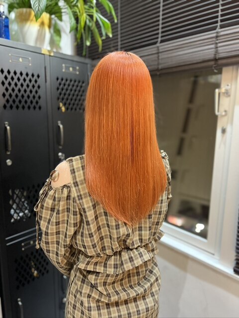 春先取りオレンジカラー/ケアブリーチ[渋谷/ブリーチカラー/前髪