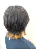 くすみブルー_波巻き_バイカラー_イエロー20代30代40代ウルフ