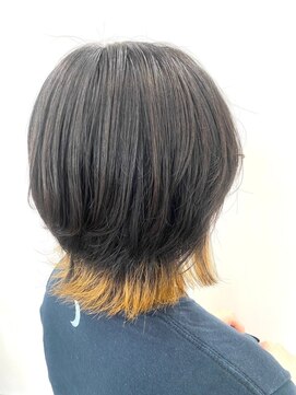 クローズ(cross-z) くすみブルー_波巻き_バイカラー_イエロー20代30代40代ウルフ