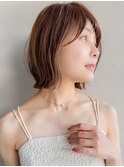 小顔カット黒髪ボブルフデジタルパーマネビージュワンレン