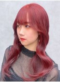 【韓国風ヘア】姫カットレイヤー/韓国風巻き/チェリーレッド