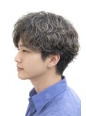 ラウンドマッシュ/ルーズパーマ/センターパート/メンズカット
