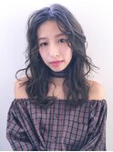 無造作ロングヘア_テラコッタくすみブルーミニウルフ_8767
