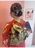成人式振袖着付け、ダウンヘアセット