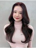 C94韓国レイヤーカットブリーチなしダブルカラーワインレッド