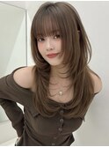 ハッシュカットブリーチなしダブルカラーヘーゼルベージュ透明感