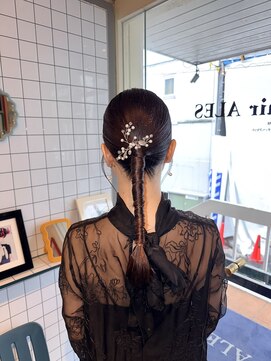 ヘアー アレス(hair ales) カチモリ アップスタイル 編みおろし 結婚式セット