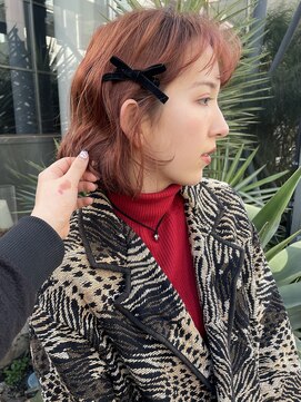 ノラギンザユー(NORA GINZA/U) 顔まわりカットボブオレンジブラウンダブルカラー暖色カラー