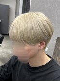 フェザーパーマ/グレーブルーカラー／刈り上げショートパンク