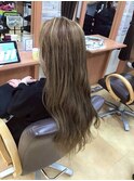 ハイトーンカラー艶カラー暖色系カラーロングヘアストレート