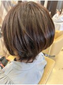 大人のショートボブ 白髪染め/白髪ぼかしハイライト/髪質改善