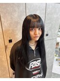 黒髪ロング顔まわり姫カットプルエクステ80本トリートメント