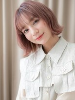 カバーヘア ブリス 川口(COVER HAIR bliss)&nbsp;ミルクティーピンクブリーチなしクラゲヘア外ハネボブ10代20代W