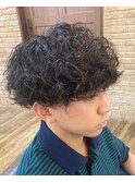 アフロ安藤 メンズパーマ マッシュパーマ アッシュブラック