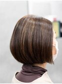 【ルルン】白髪ぼかし脱白髪染めハイライト×ひし形丸みボブ