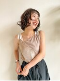 【セロ姫路】シースルーバング_無造作カールのミディアムボブ