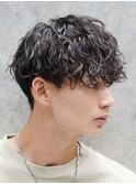 メンズ波巻きスパイラルパーマショートプードルパーマコンマヘア