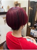 奥行きショート大人可愛いアンブレラカラー透明感カシスレッド