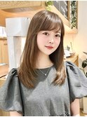 ぱっつん前髪小顔ヘアサラ艶ロングミルクティーベージュRI-35